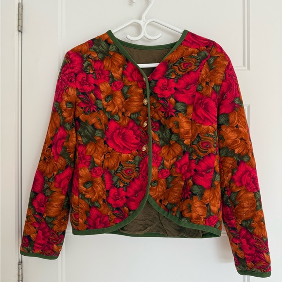 FLORAL PATTERNED VINTAGE JACKET SMALL/MEDIUM PINK AND ORANGE - Picture 1 of 2